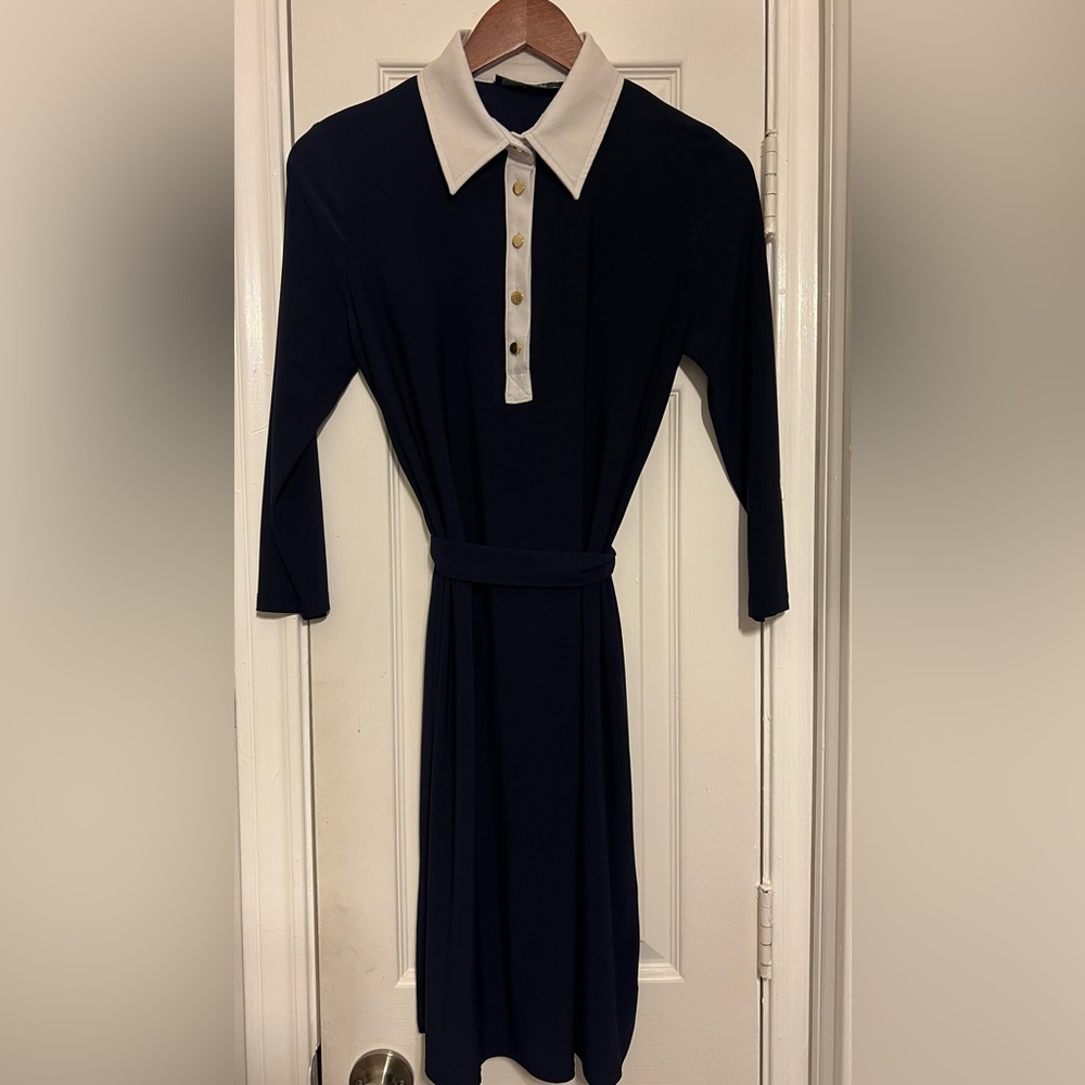 Lauren Ralph Lauren Navy and cream dress with belt